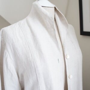April Cornell Linen Tie Waist Button Down Shirt Mandarin Collar Tunic Size M/L